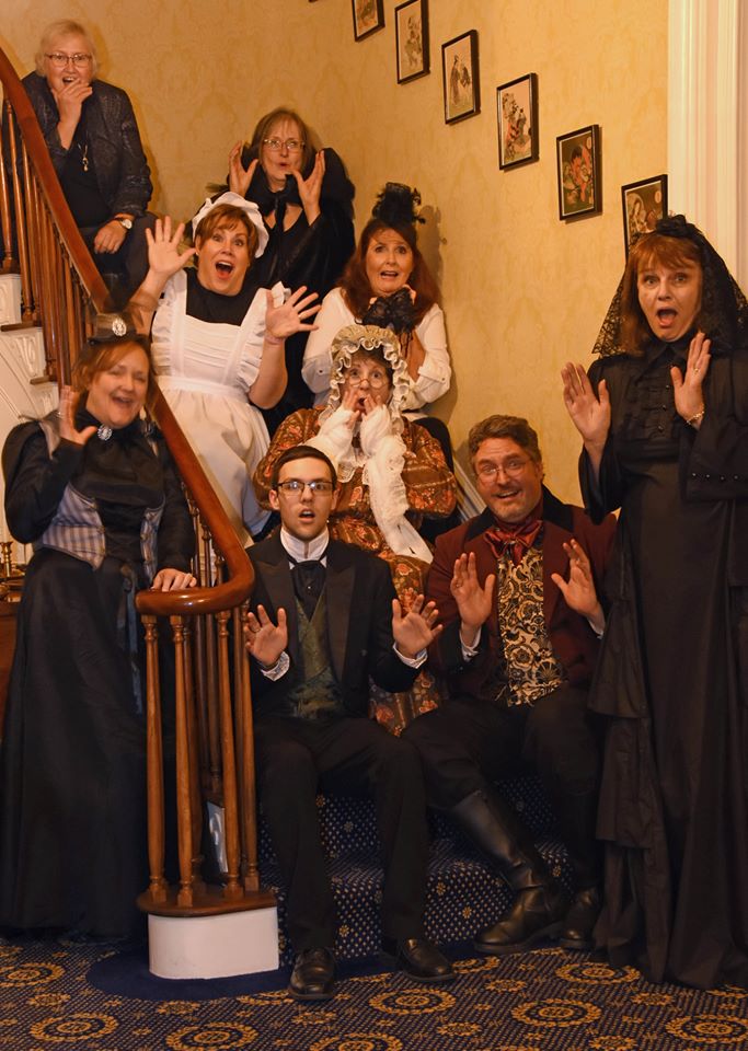 2019 Victorian Halloween Party at the Georgian - group of people posing for picture on a staircase