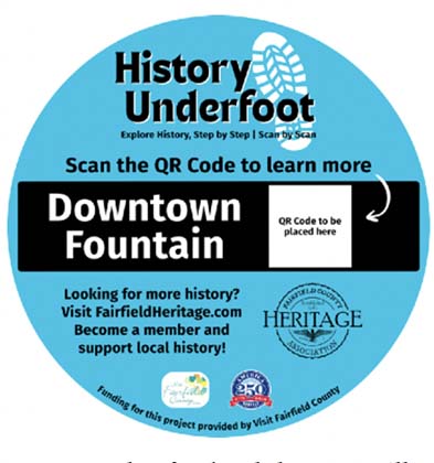 Example sidewalk decal for the History Underfoot Trail with QR code