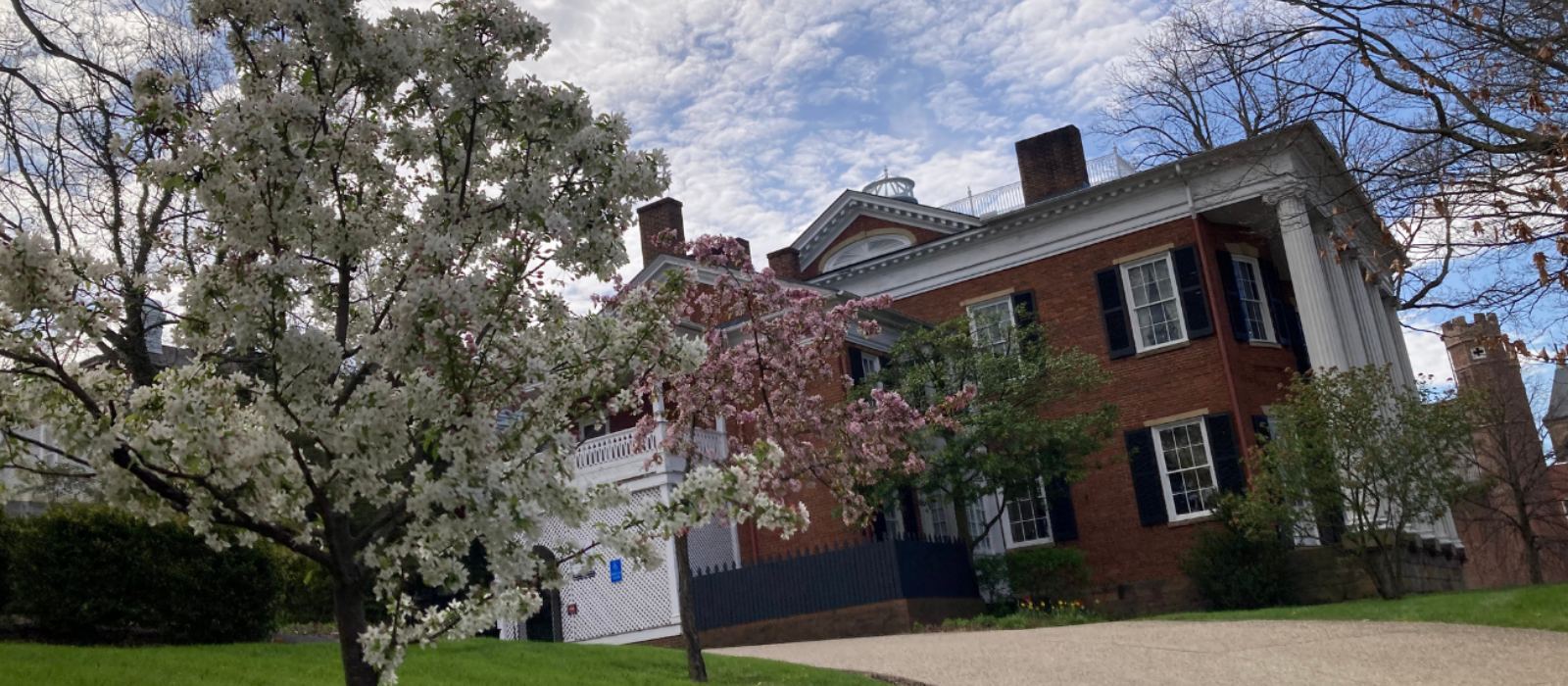 The Georgian Museum with its two-storied portico and blossoming trees, Lancaster, Ohio